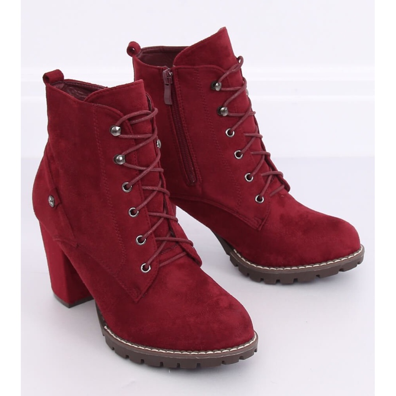 High-heeled lace-up boots 7081 Wine red 1