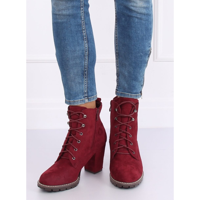 High-heeled lace-up boots 7081 Wine red 2