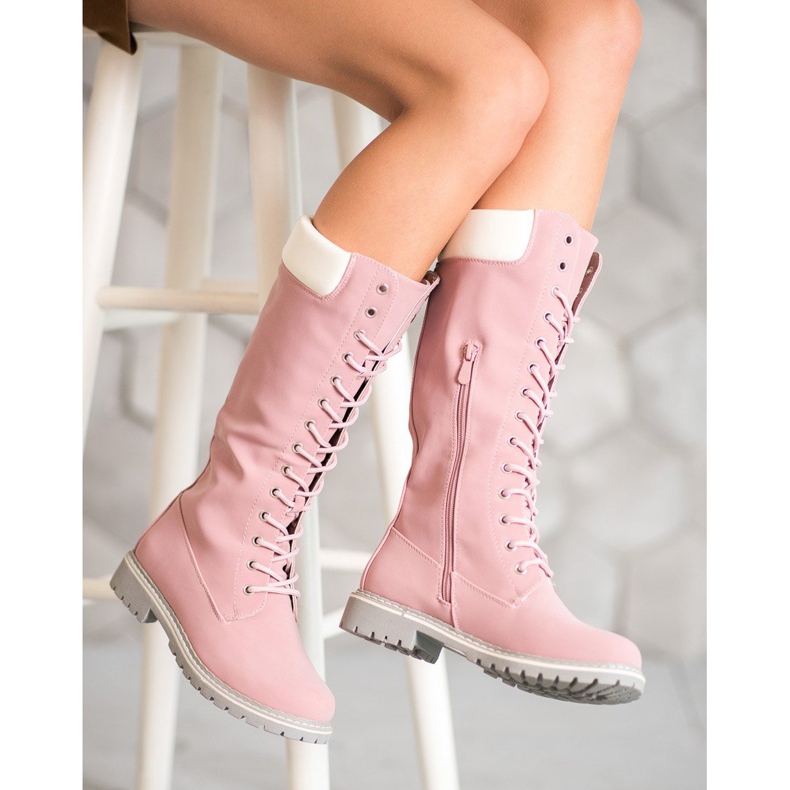 Seastar Warm lace-up boots pink 2