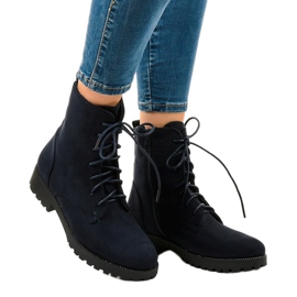 Navy blue suede lace-up boots C-7192 1
