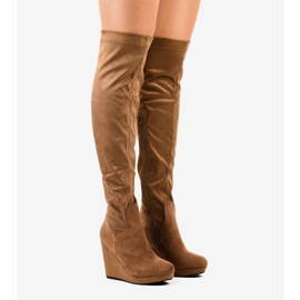 Brown wedge boots above the knee 6598-1 1