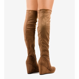 Brown wedge boots above the knee 6598-1 4