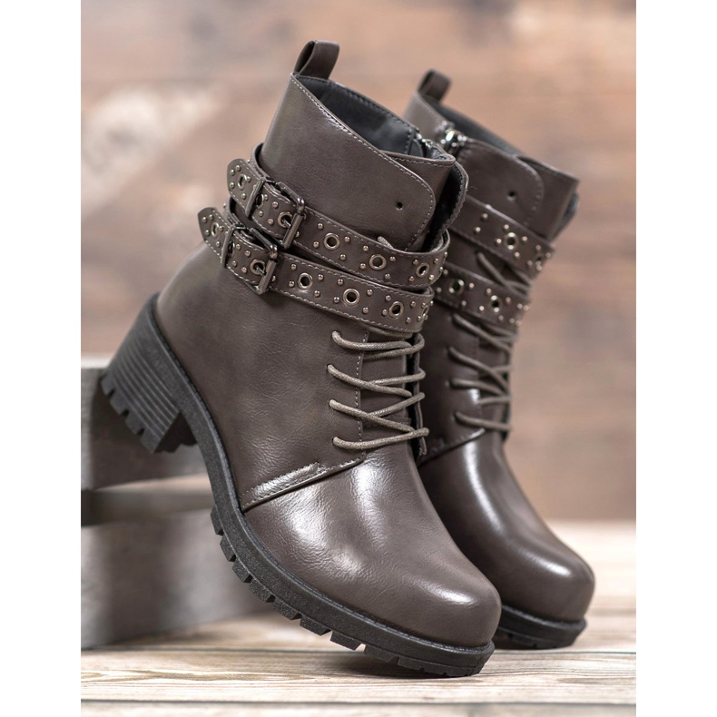 SHELOVET Lace-up Workers grey 1