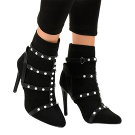 Black AT-0655-L fabric stiletto boots 1