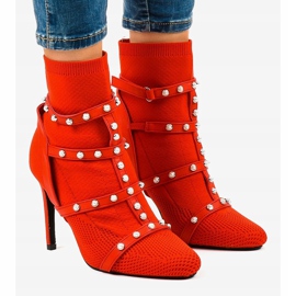 Red AT-0655-L fabric stiletto boots 1