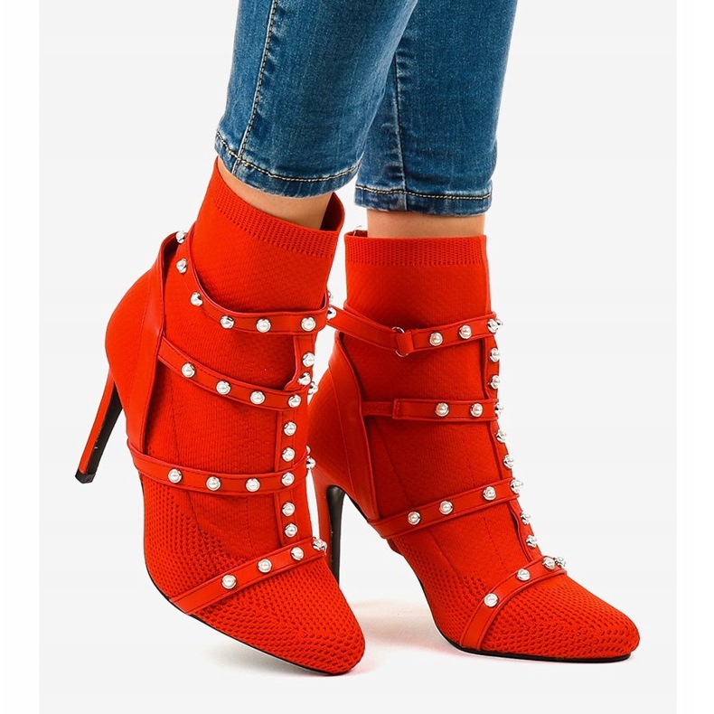 Red AT-0655-L fabric stiletto boots 2
