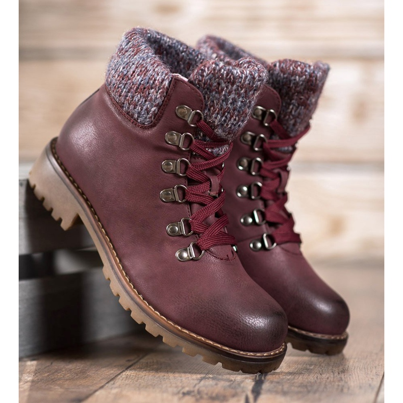 SHELOVET Burgundy lace-up boots red 2