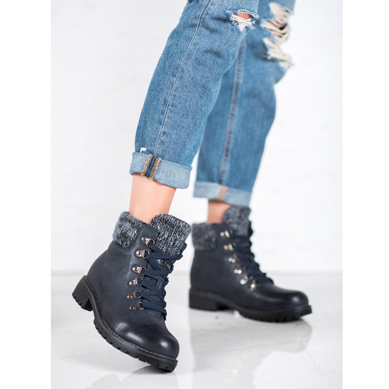 SHELOVET Navy blue lace-up boots 2 SHELOVET Navy blue lace-up boots 2