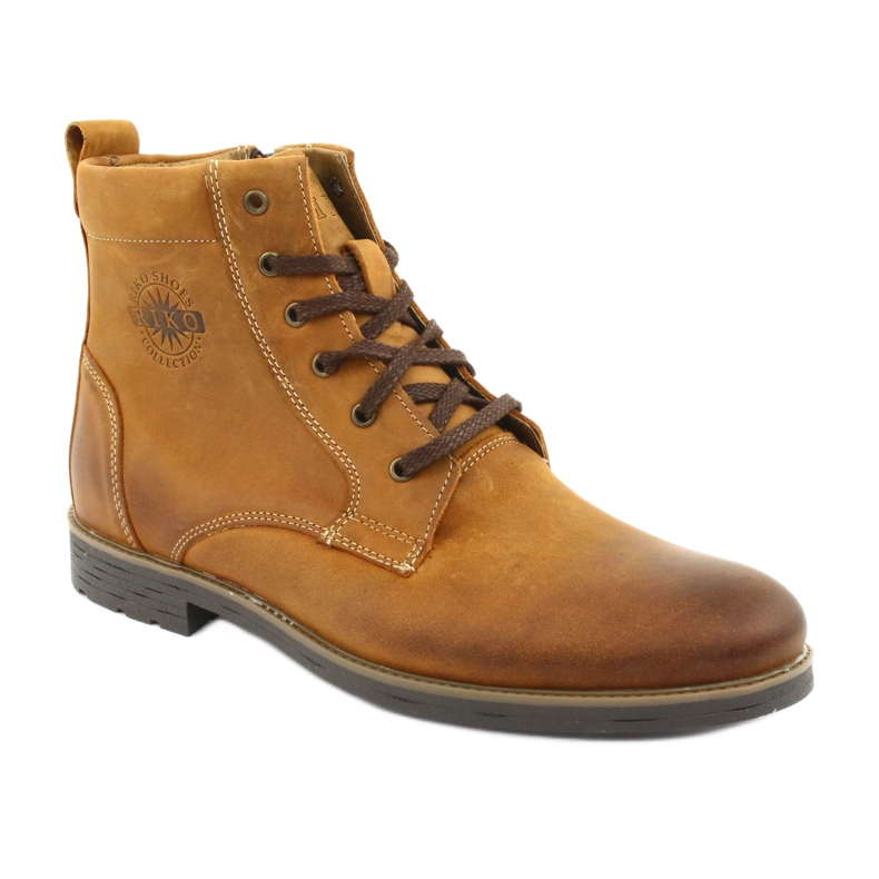 High-heeled ankle boots on the Riko 884 crazy sunny zipper brown yellow 1