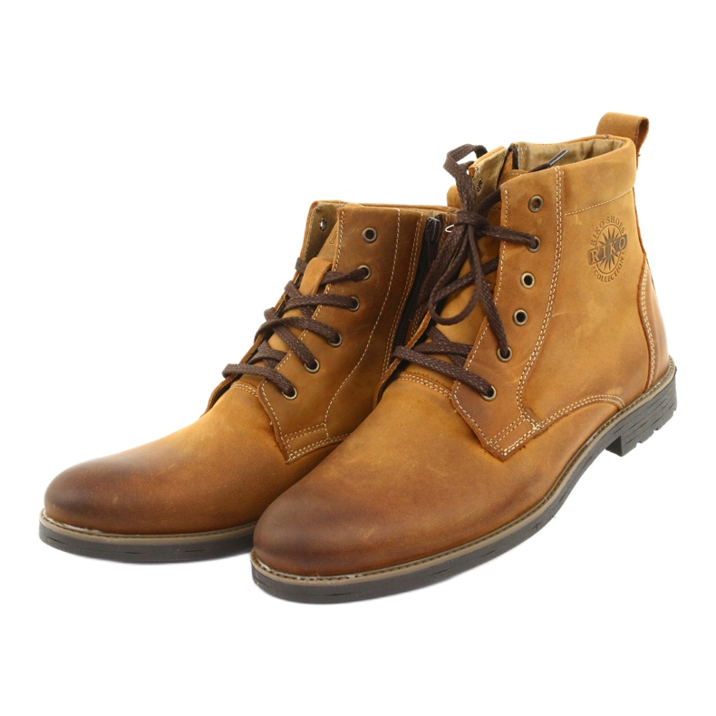 High-heeled ankle boots on the Riko 884 crazy sunny zipper brown yellow 3