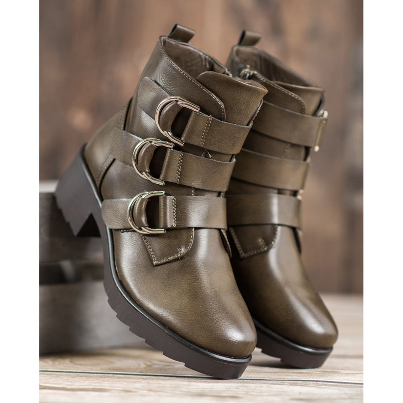 Queentina Olive Booties On The Platform green 1