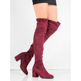 Ideal Shoes Suede thigh boots red 2