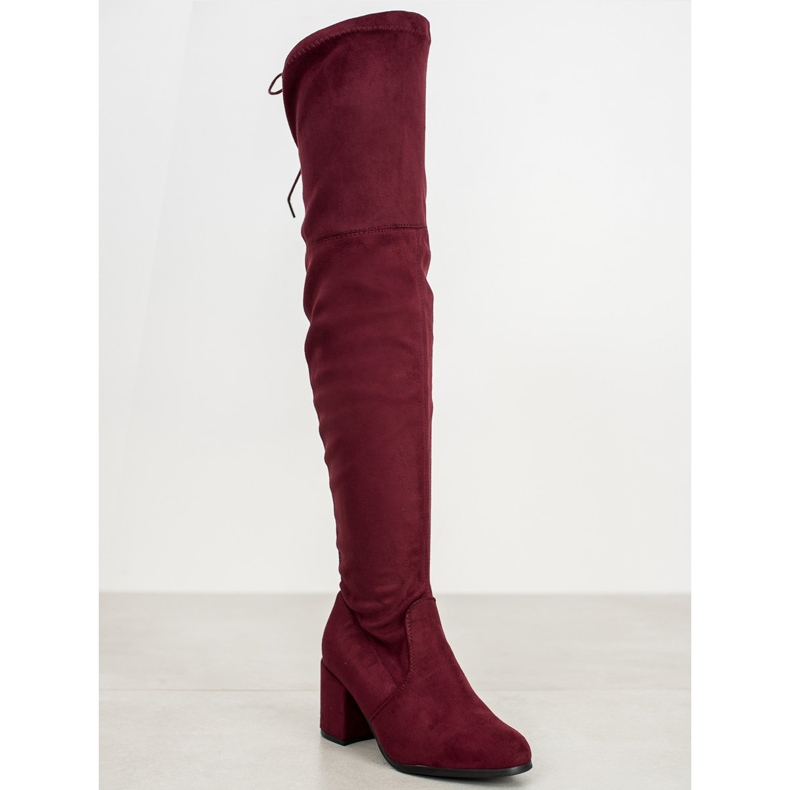 Ideal Shoes Suede thigh boots red 1 Ideal Shoes Suede thigh boots red 1