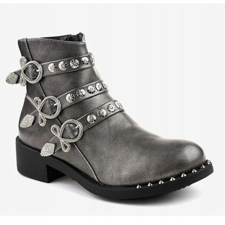 Gray flat ankle boots with HQ2020 studs grey 1