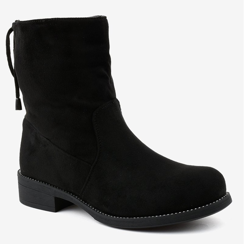 Black suede flat boots 7378-PA 1