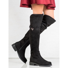 Ideal Shoes Elegant boots with a buckle black 1