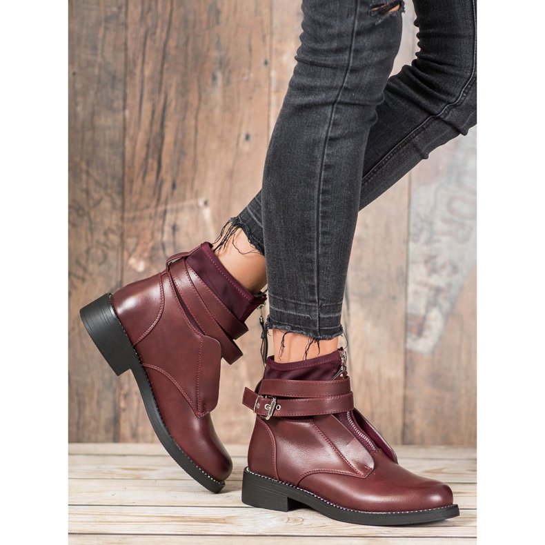 SHELOVET Burgundy boots with a zipper red 1