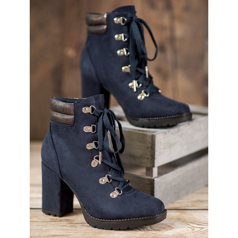Sweet Shoes Lace-up Booties On A Post blue 2
