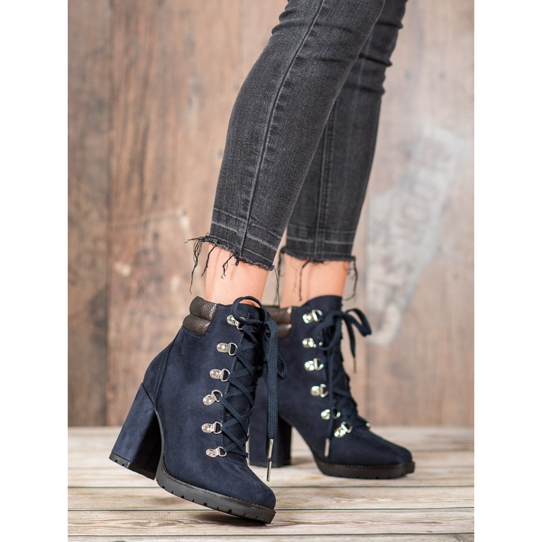 Sweet Shoes Lace-up Booties On A Post blue 1