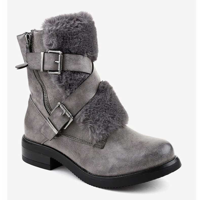 Gray flat boots with fur 1061A-PA grey 1