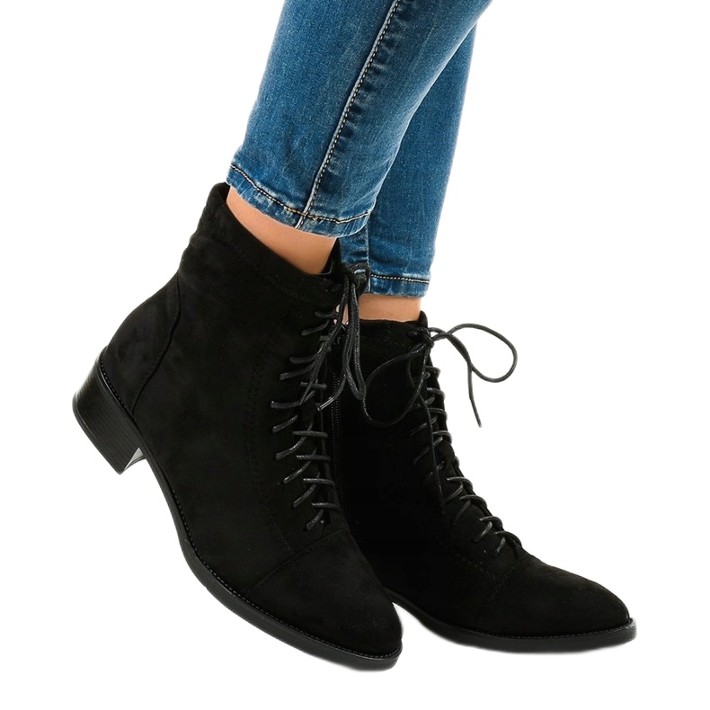 Black flat lace-up boots for women 3127 1
