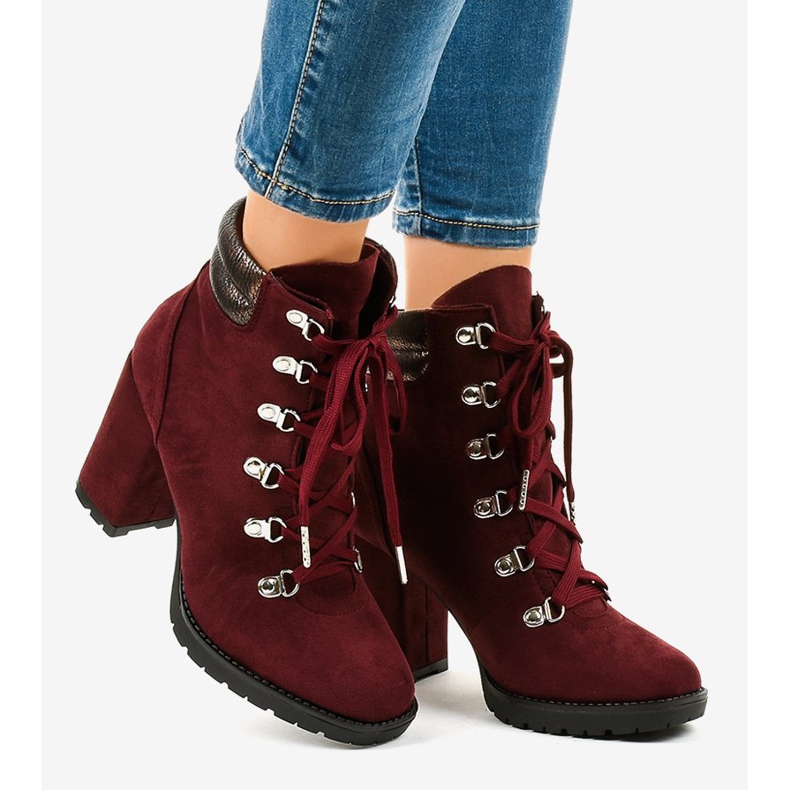 Maroon suede trapper ankle boots on the 8992 post red 2