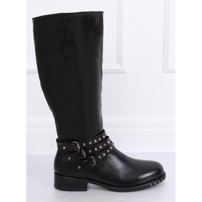 Black Riding boots with studs Y208 Black 1