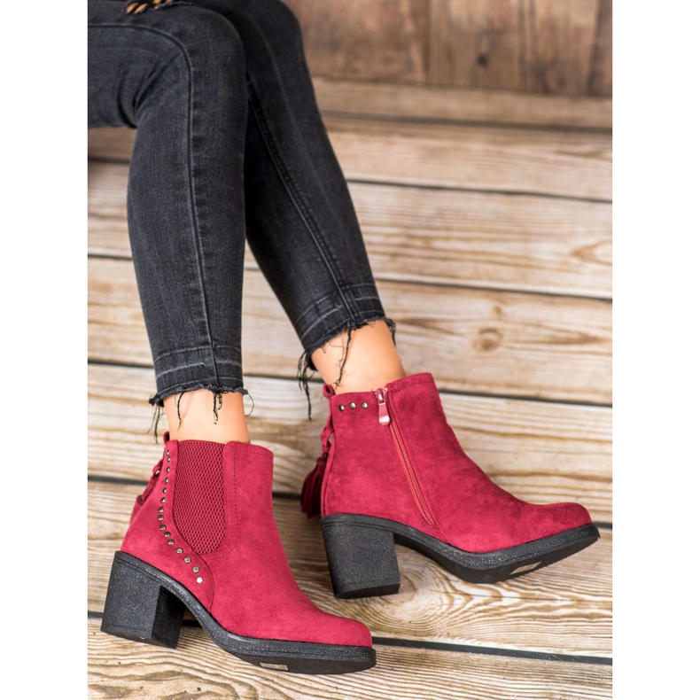 Small Swan Chelsea boots with fringes red 1