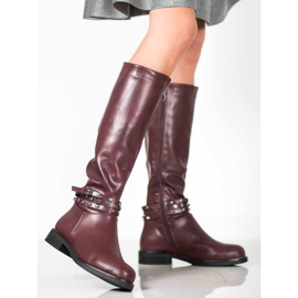 SHELOVET Maroon Boots With Cubic Zirconia red 1