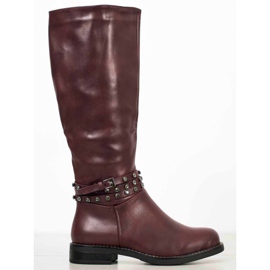 SHELOVET Maroon Boots With Cubic Zirconia red 2