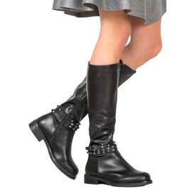 SHELOVET Black Boots With Cubic Zirconia 1