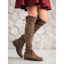 J. Star Suede thigh-high boots with a binding brown 1