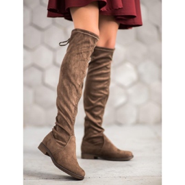 J. Star Suede thigh-high boots with a binding brown 2