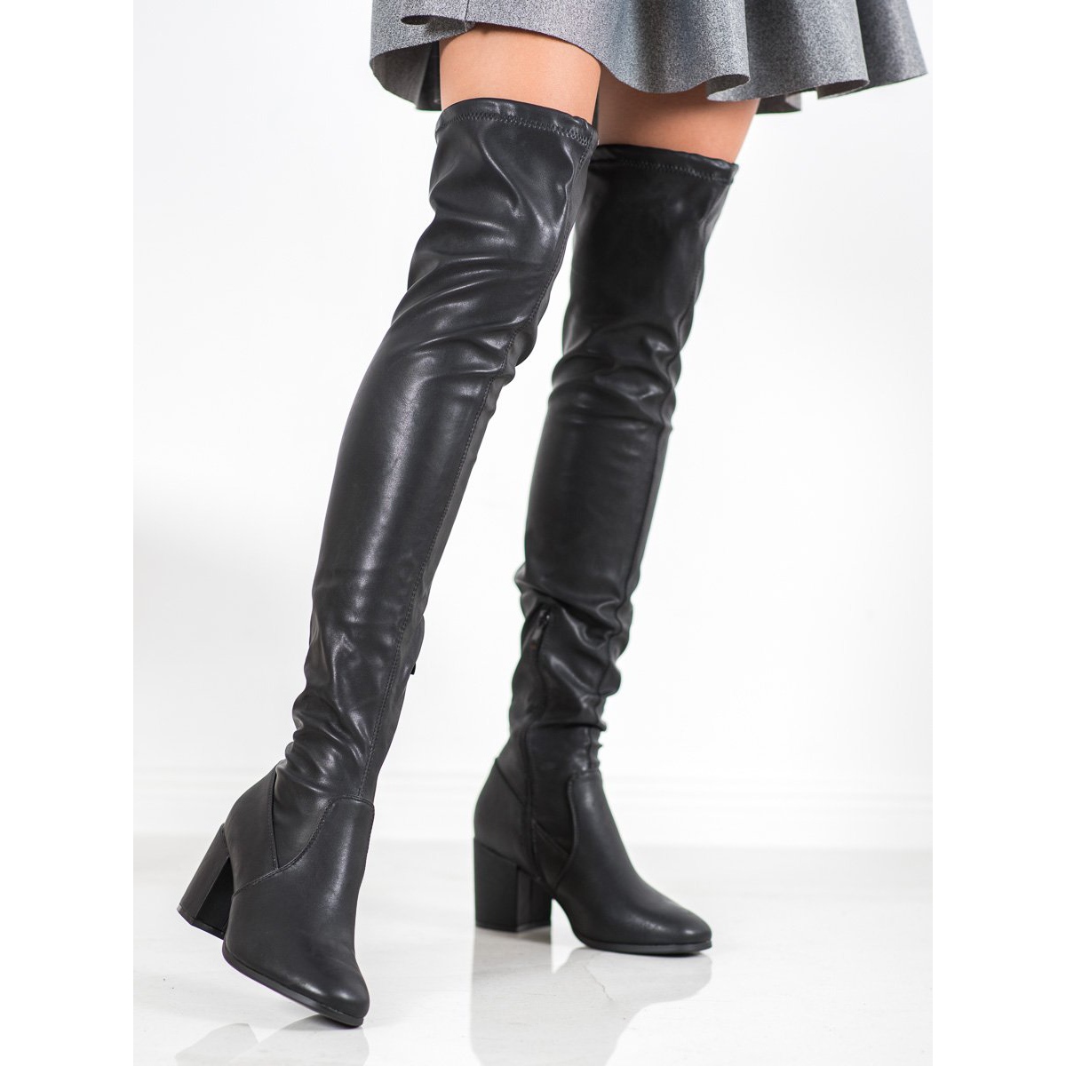 SHELOVET Over-the-knee boots made of eco leather black - KeeShoes