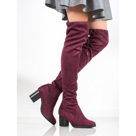SHELOVET Suede Over The Knee Boots red 2