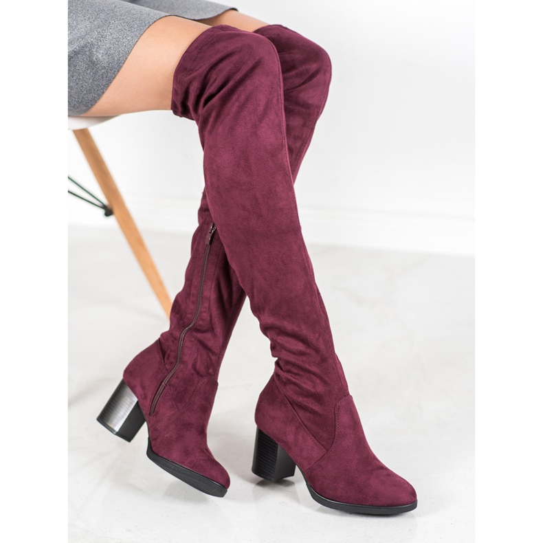 SHELOVET Suede Over The Knee Boots red 1