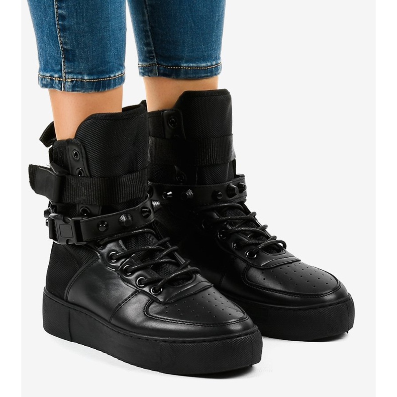 Black flat sneakers Y-025H 1