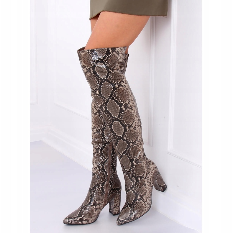 Over-the-knee boots DA28 Khaki Snake brown multicolored 1