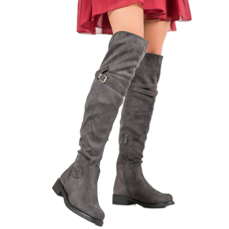 Ideal Shoes Elegant boots with a buckle grey 1