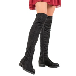 Forever Folie Suede thigh-high boots with a binding black 1 Forever Folie Suede thigh-high boots with a binding black 1