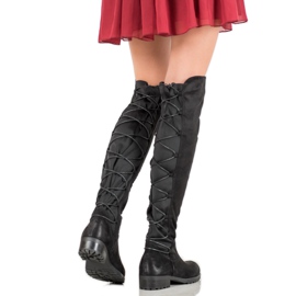 Forever Folie Suede thigh-high boots with a binding black 2 Forever Folie Suede thigh-high boots with a binding black 2