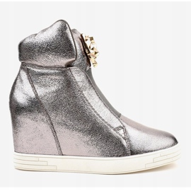 Silver sneakers on the jaguar KLS-105-4 wedge heel grey 2
