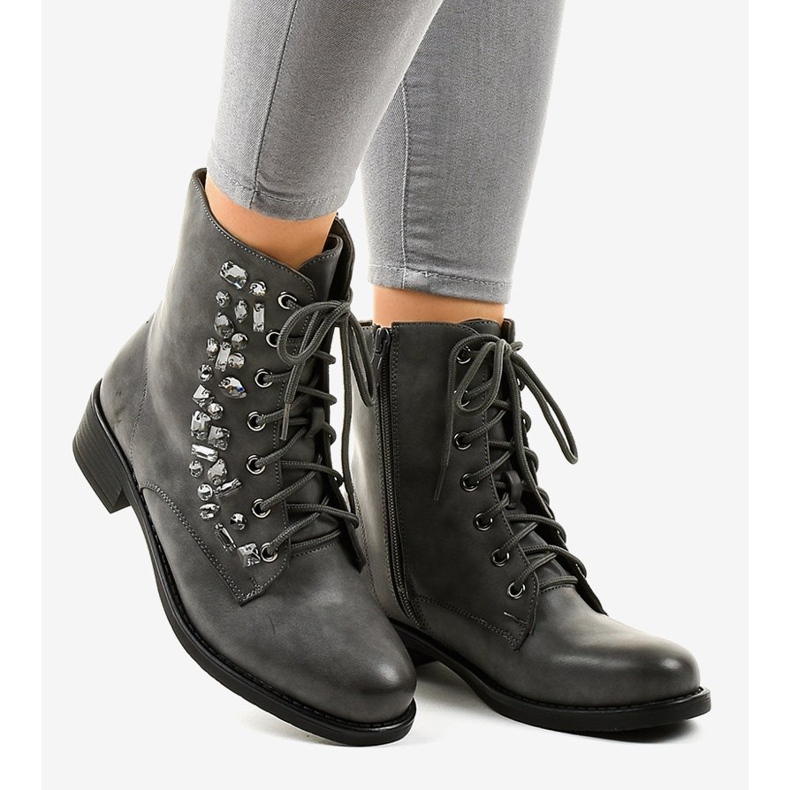 Gray flat ankle boots with stones 0-268 grey 2
