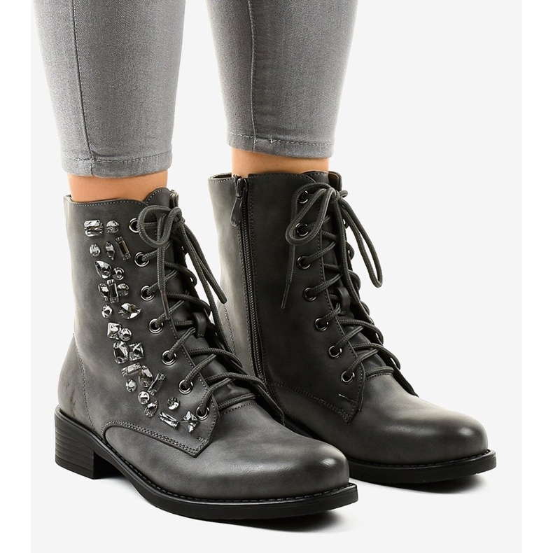 Gray flat ankle boots with stones 0-268 grey 1