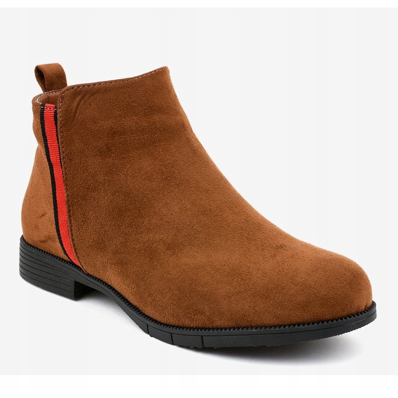 Brown women's flat ankle boots with fur C08 1