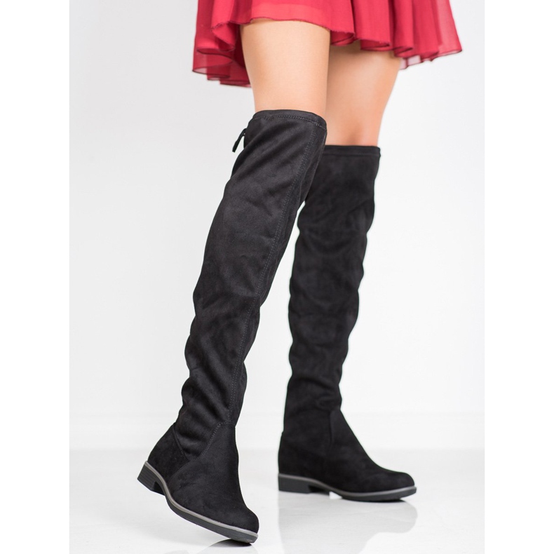 J. Star Suede thigh-high boots with a binding black 2