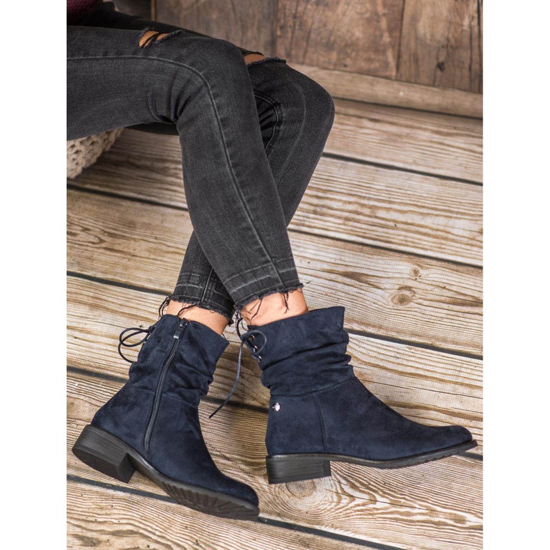 Flyfor Suede boots on a flat heel blue 1