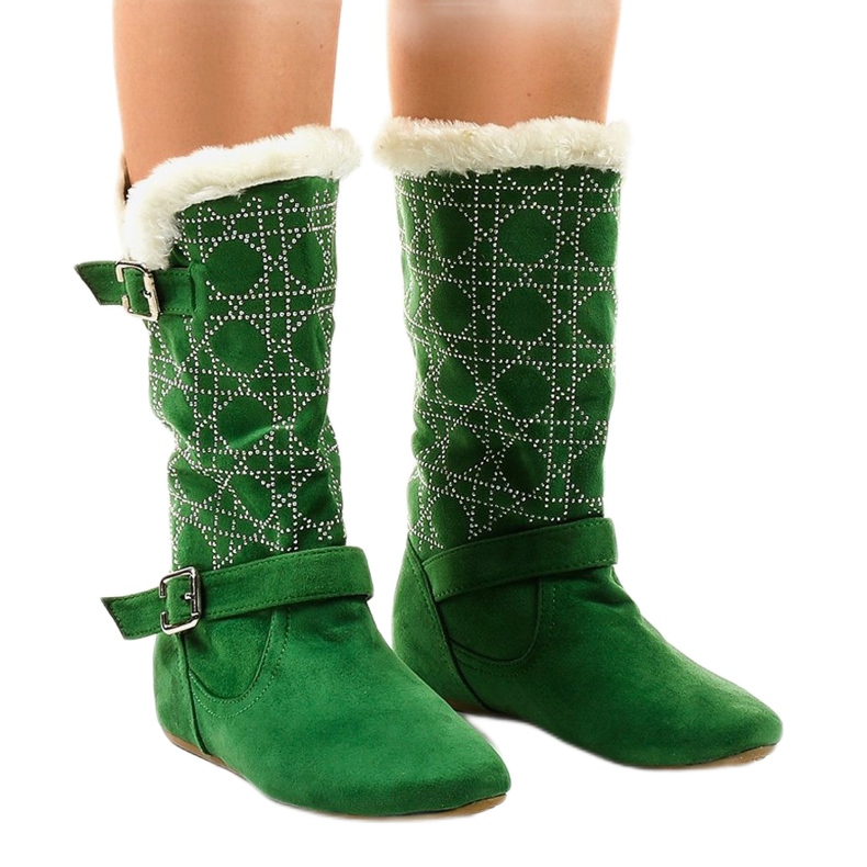 Green flat boots to mid-calf R100 1