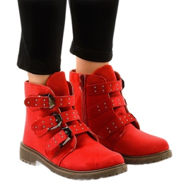 Red suede flat ankle boots with TL95-4 buckles 1