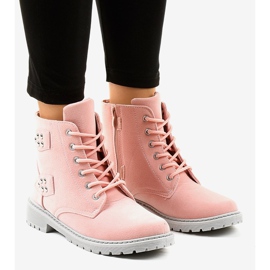 Pink suede flat boots TL93-4 1